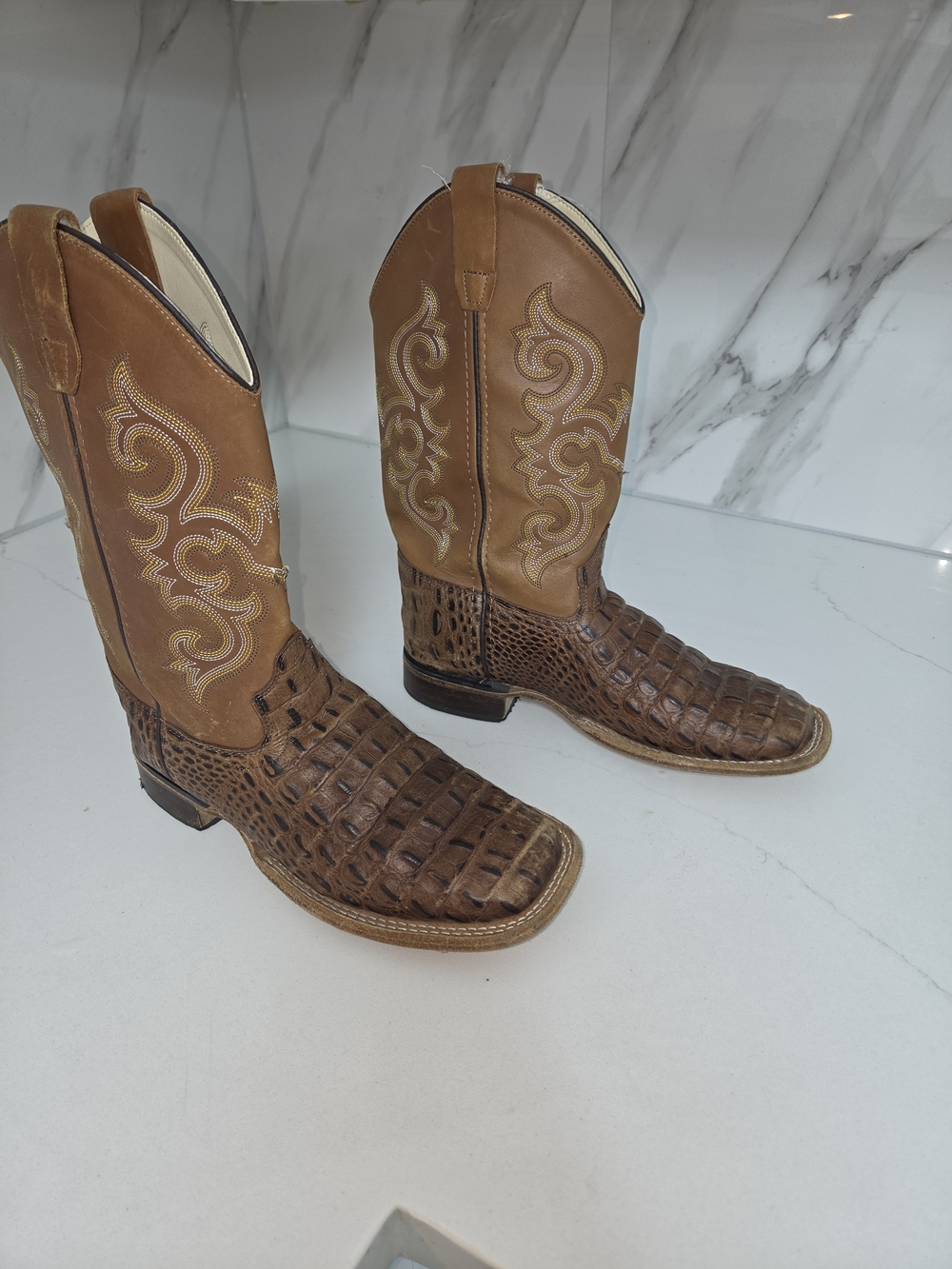 Old West Brown Crocodile-Style Kids Cowboy Boots